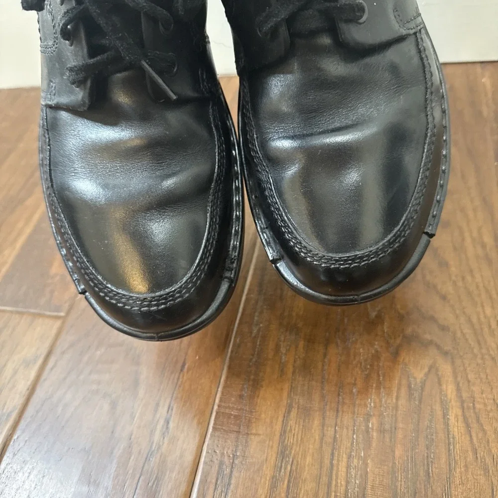 ECCO Leather Moc Oxford Men's 9 Black Comfort Dress Sneakers Lace Up Shock Point